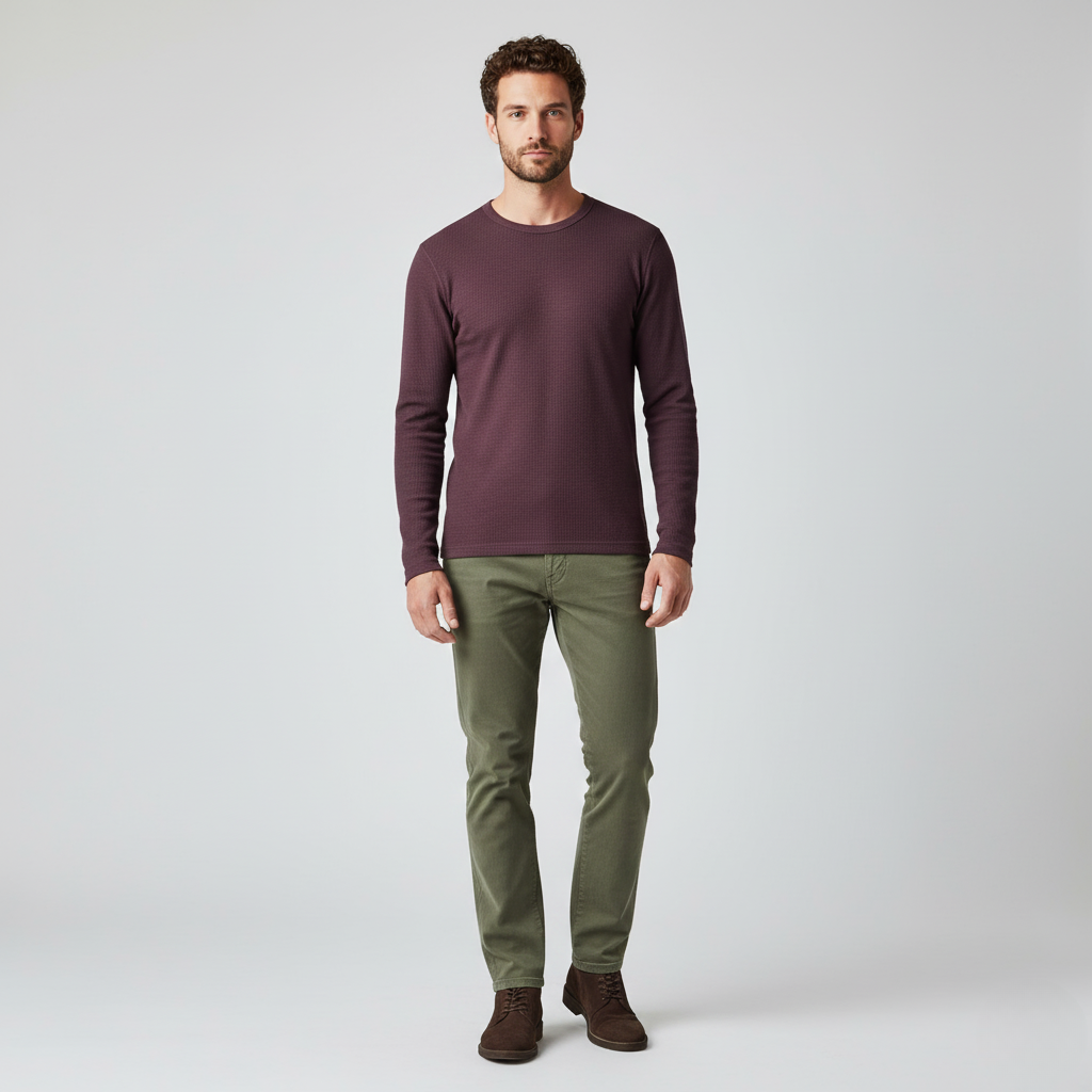 Men's Long-Sleeve Waffle Knit Top