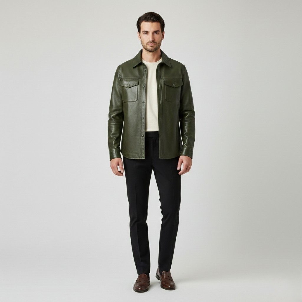 Men's Leather Shirt Jacket