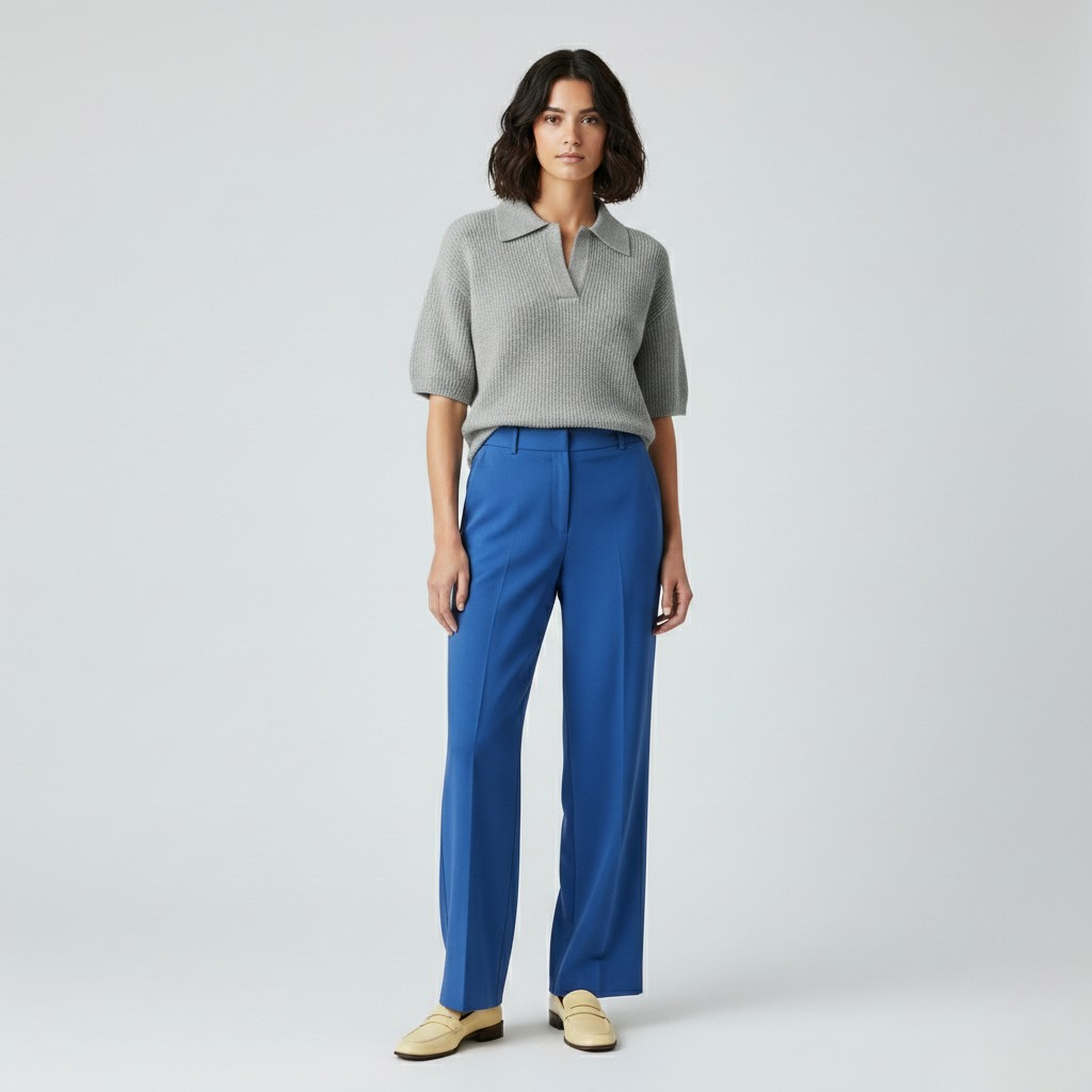 Women's Ribbed Knit Polo Sweater Top